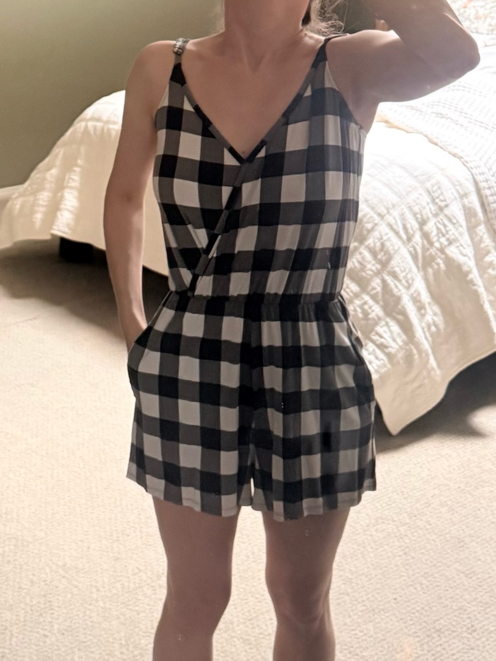 MeUndies Comfy Black & White Gingham Sleeveless Romper